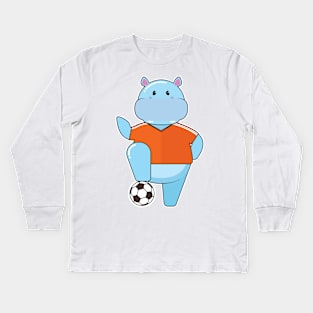 Hippo as Soccer player with Soccer ball Kids Long Sleeve T-Shirt